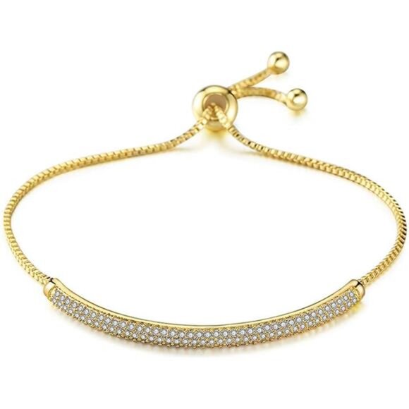 Adjustable Slider Bracelet - Gold/White Gold/Rose Gold Bar Friendship Bangle - Picture 1 of 6